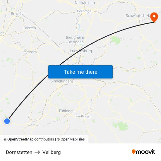 Dornstetten to Vellberg map