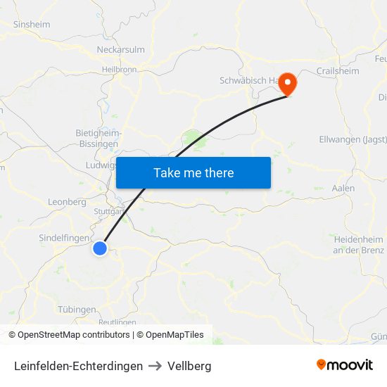 Leinfelden-Echterdingen to Vellberg map