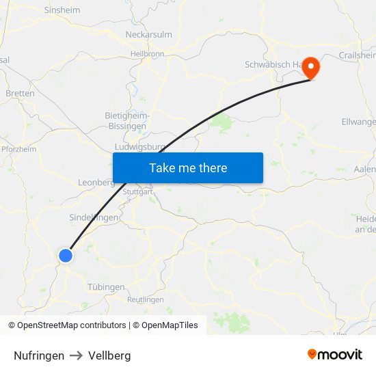 Nufringen to Vellberg map