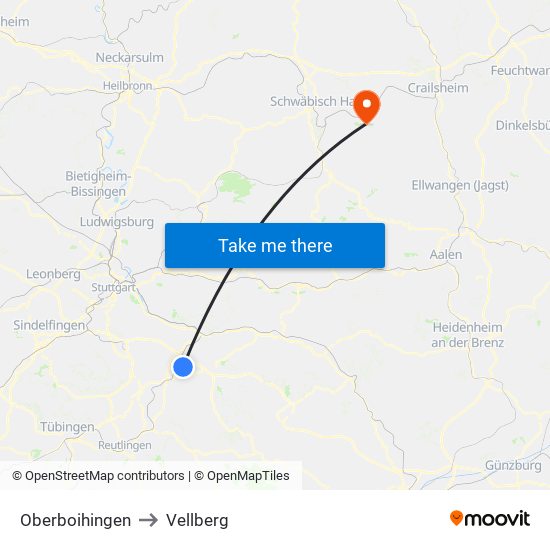 Oberboihingen to Vellberg map