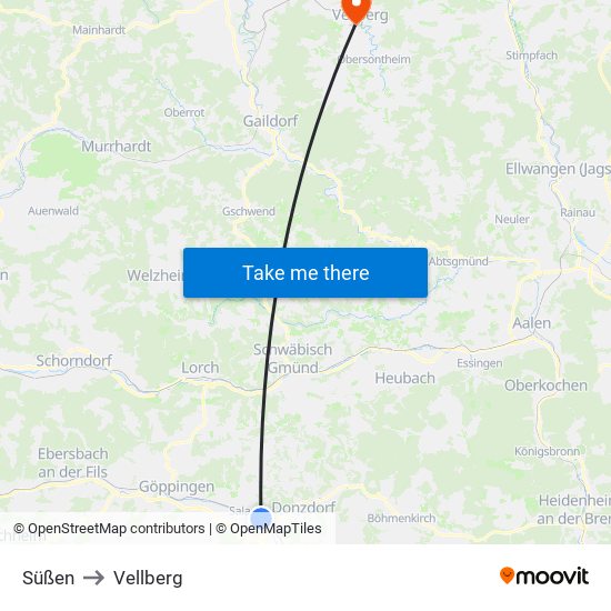 Süßen to Vellberg map