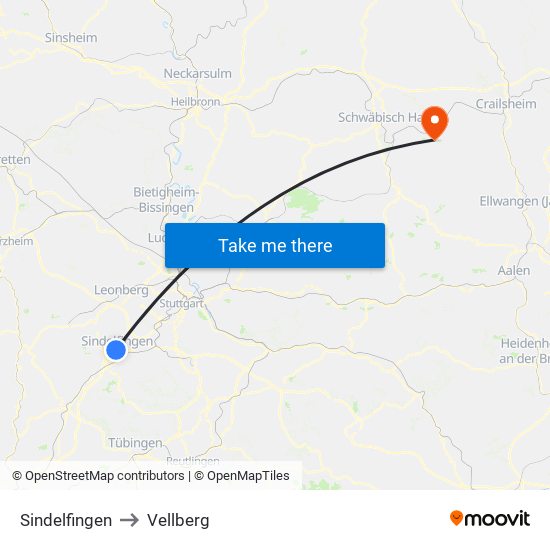 Sindelfingen to Vellberg map