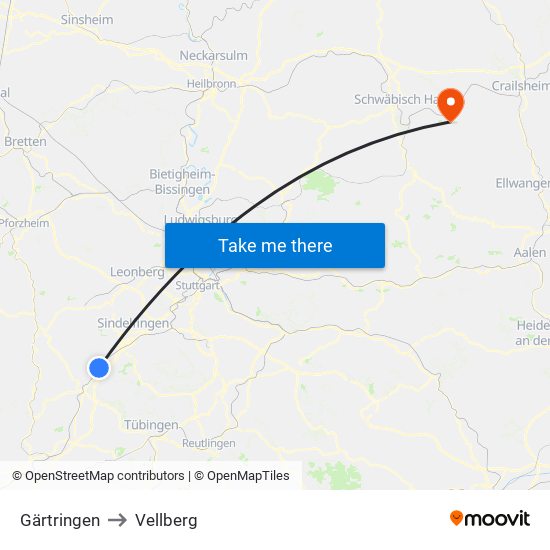 Gärtringen to Vellberg map