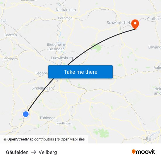 Gäufelden to Vellberg map