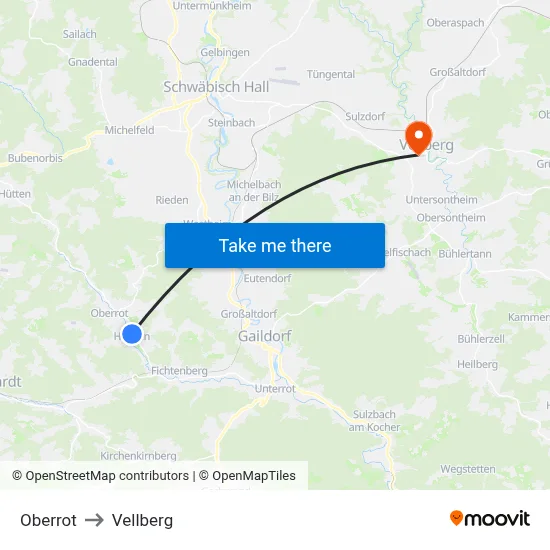 Oberrot to Vellberg map