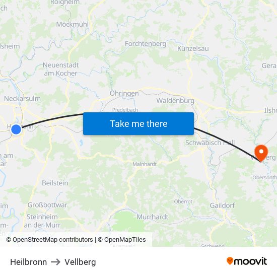 Heilbronn to Vellberg map