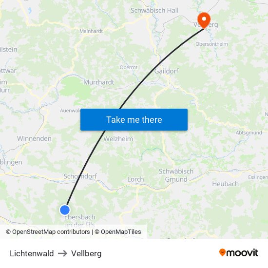 Lichtenwald to Vellberg map