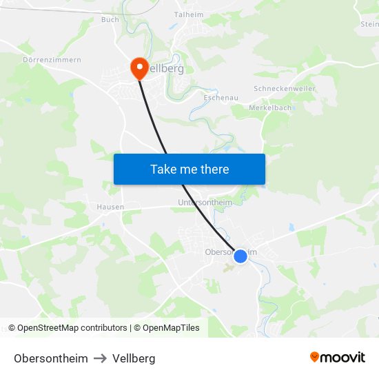 Obersontheim to Vellberg map