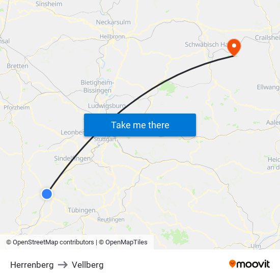 Herrenberg to Vellberg map