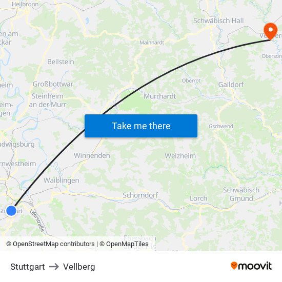 Stuttgart to Vellberg map