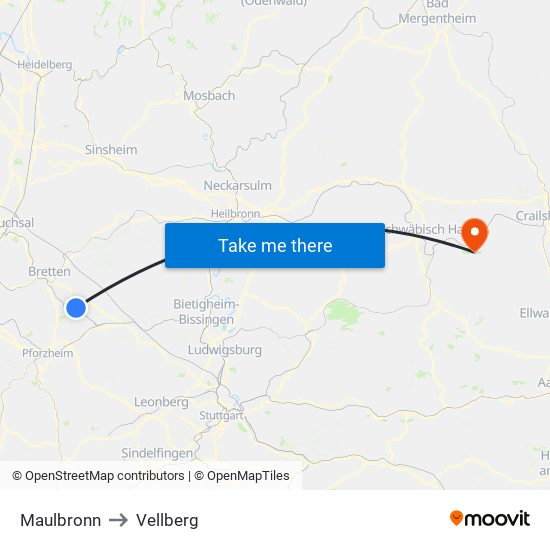 Maulbronn to Vellberg map