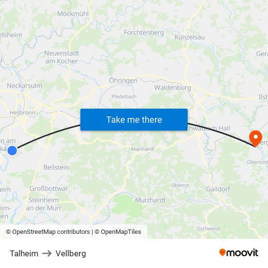 Talheim to Vellberg map