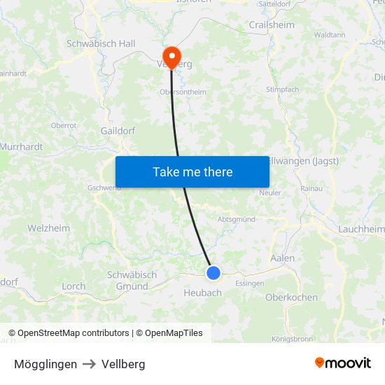 Mögglingen to Vellberg map