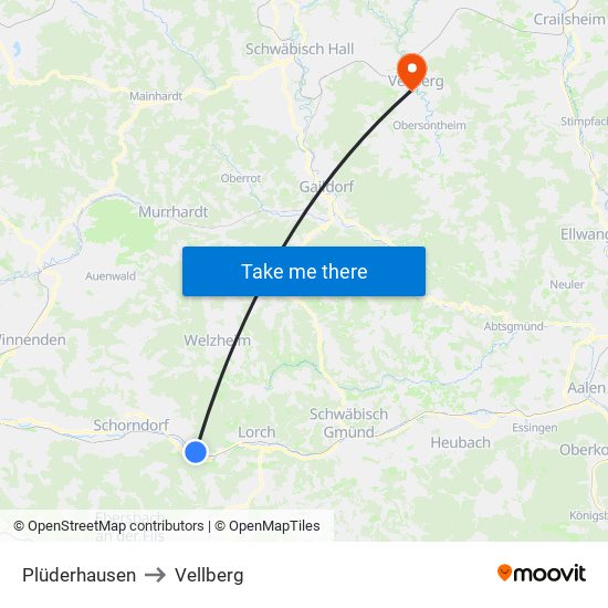 Plüderhausen to Vellberg map