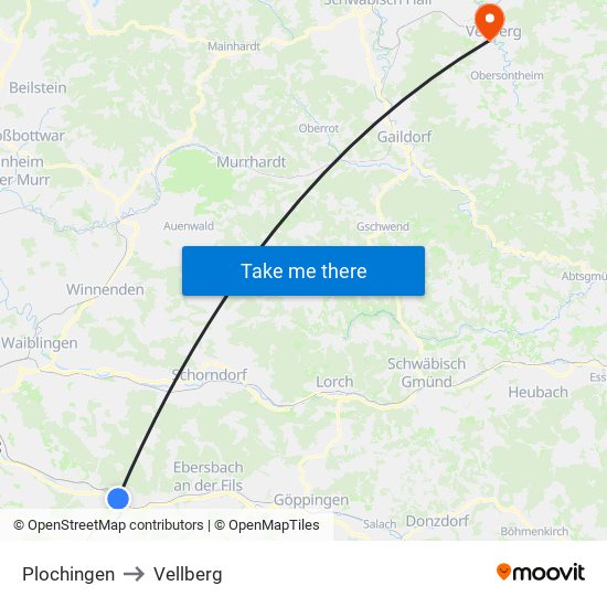 Plochingen to Vellberg map