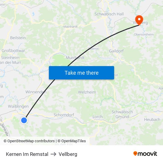 Kernen Im Remstal to Vellberg map