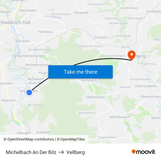 Michelbach An Der Bilz to Vellberg map