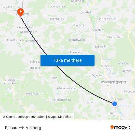 Rainau to Vellberg map