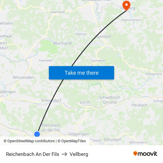 Reichenbach An Der Fils to Vellberg map