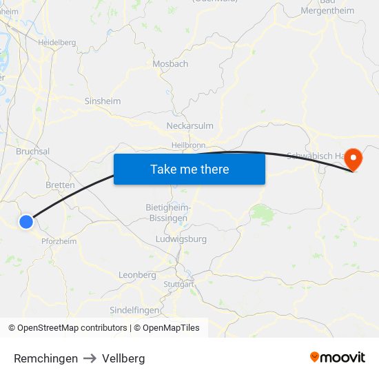 Remchingen to Vellberg map