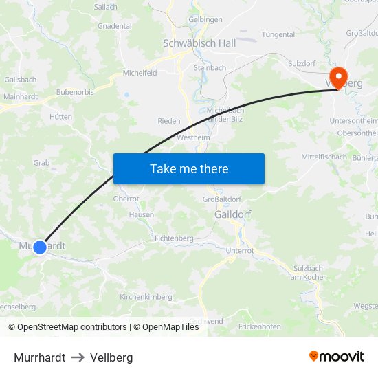 Murrhardt to Vellberg map