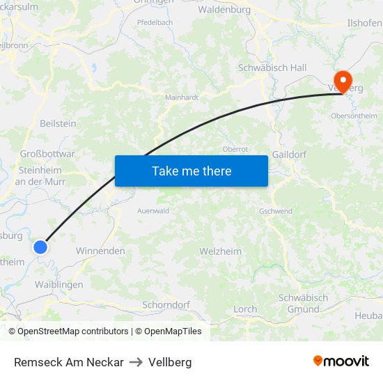 Remseck Am Neckar to Vellberg map