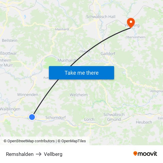 Remshalden to Vellberg map