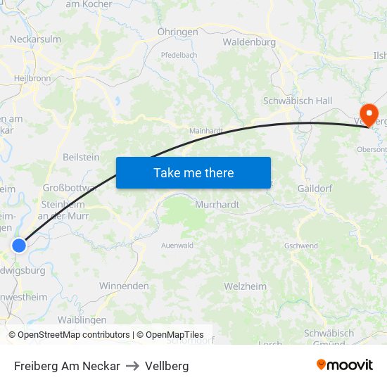 Freiberg Am Neckar to Vellberg map