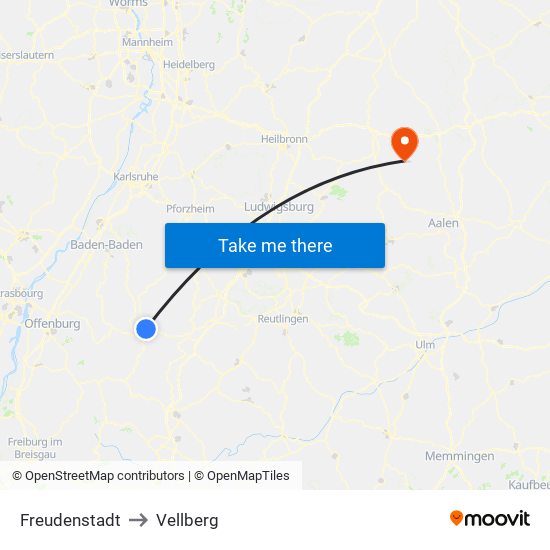 Freudenstadt to Vellberg map