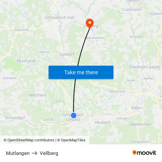 Mutlangen to Vellberg map