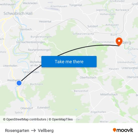 Rosengarten to Vellberg map