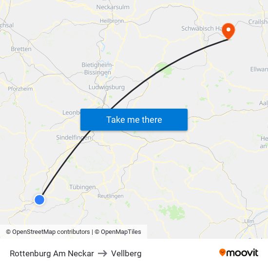 Rottenburg Am Neckar to Vellberg map