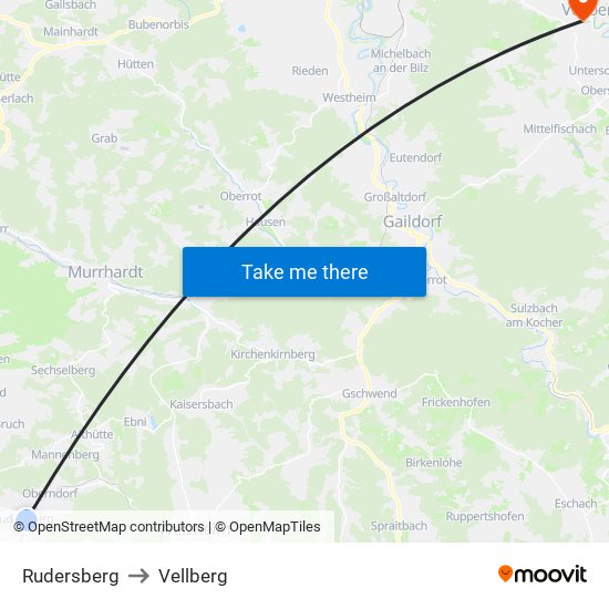 Rudersberg to Vellberg map