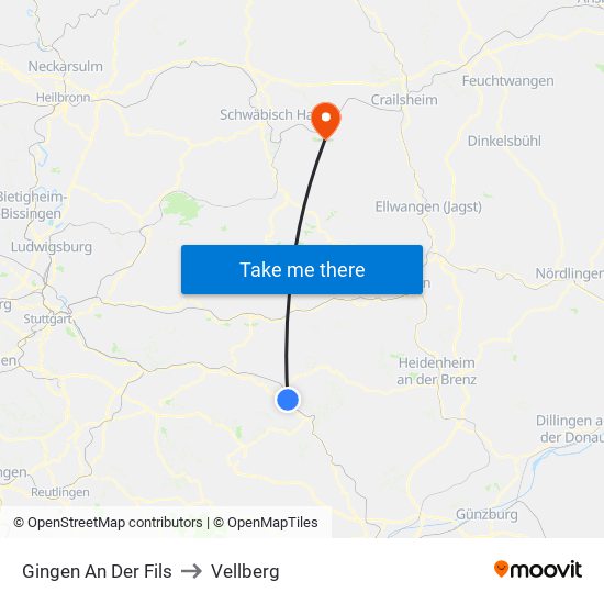 Gingen An Der Fils to Vellberg map