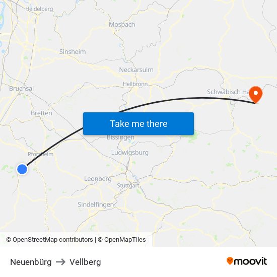 Neuenbürg to Vellberg map