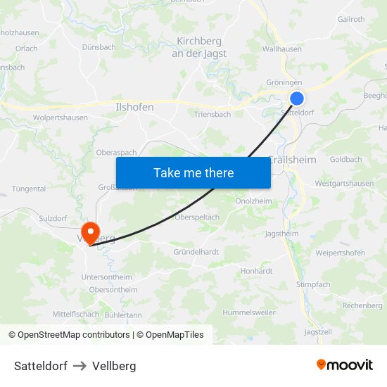 Satteldorf to Vellberg map