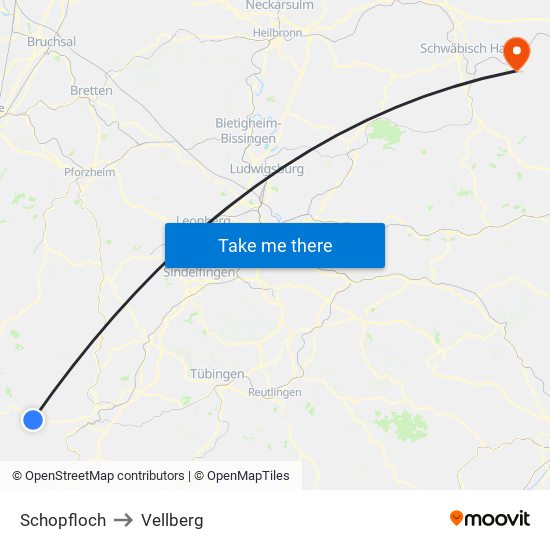 Schopfloch to Vellberg map