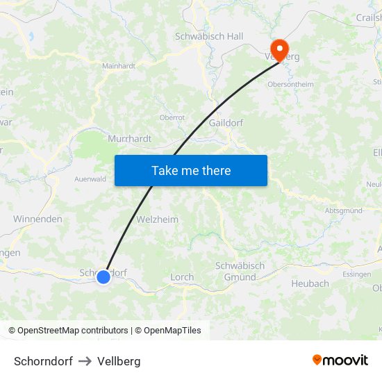 Schorndorf to Vellberg map