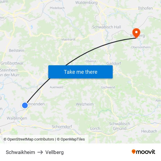 Schwaikheim to Vellberg map