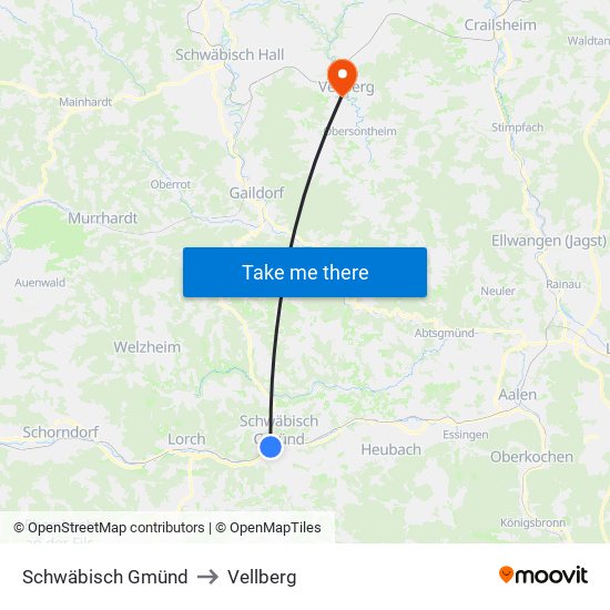 Schwäbisch Gmünd to Vellberg map