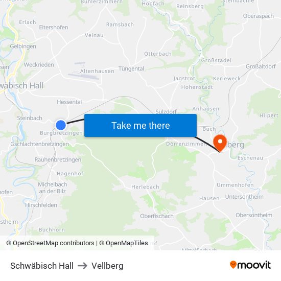 Schwäbisch Hall to Vellberg map