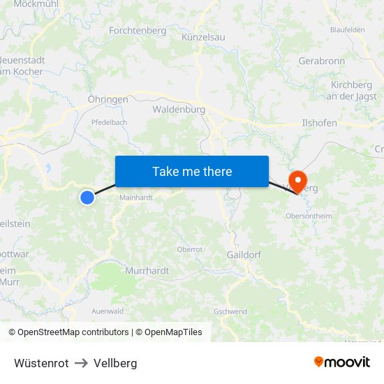 Wüstenrot to Vellberg map