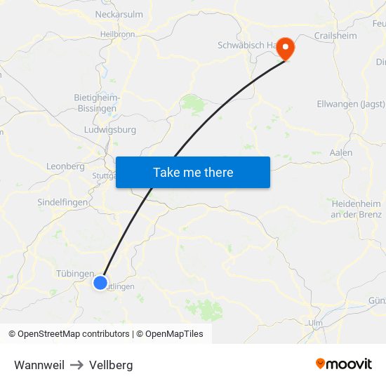 Wannweil to Vellberg map