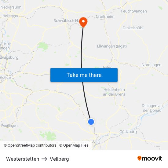 Westerstetten to Vellberg map