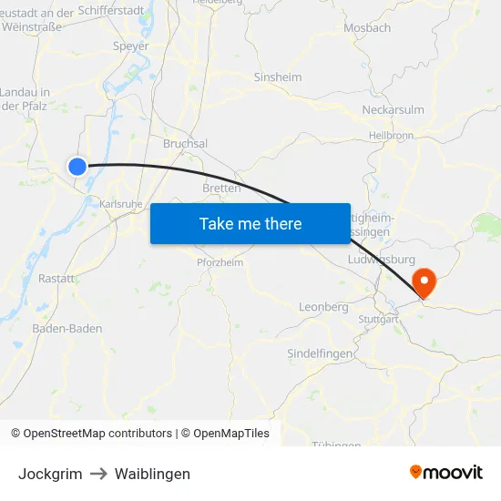 Jockgrim to Waiblingen map