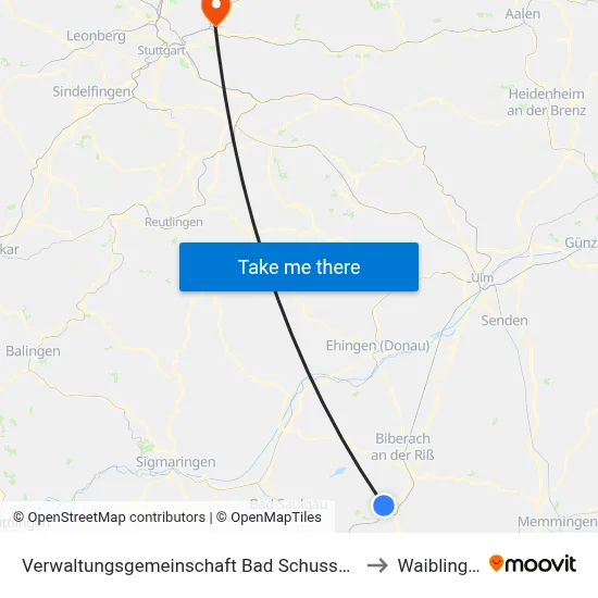 Verwaltungsgemeinschaft Bad Schussenried to Waiblingen map