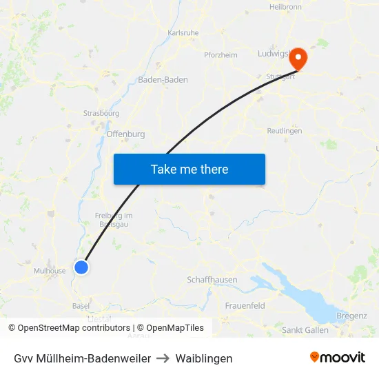 Gvv Müllheim-Badenweiler to Waiblingen map