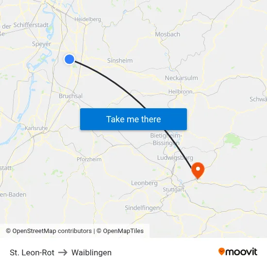 St. Leon-Rot to Waiblingen map