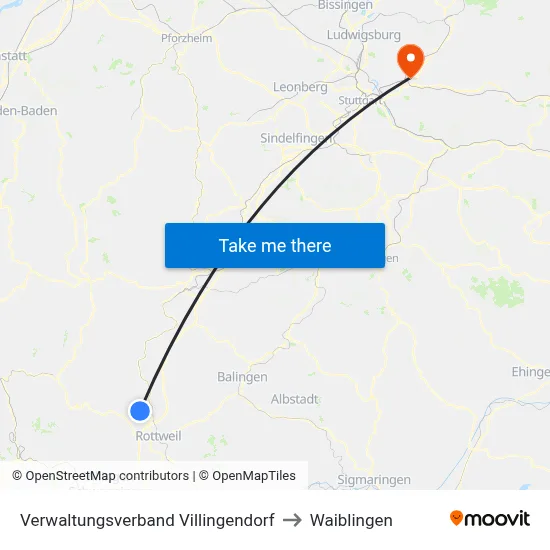 Verwaltungsverband Villingendorf to Waiblingen map