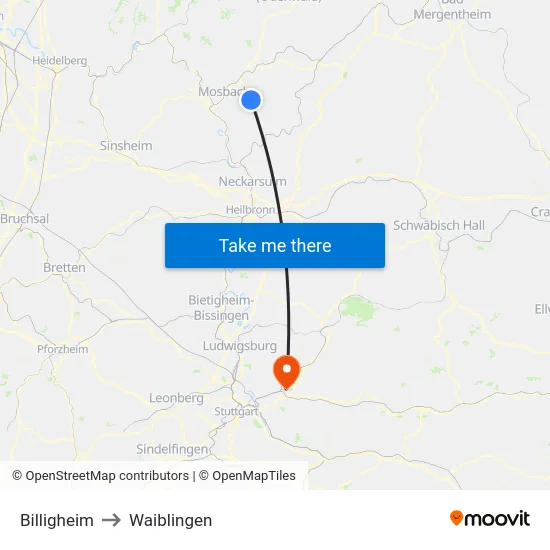 Billigheim to Waiblingen map